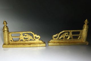 Japanese Buddhist Altar Railing " Kohlan " Gold Leaf Hand - Carved Wood 1 - Pair Rare