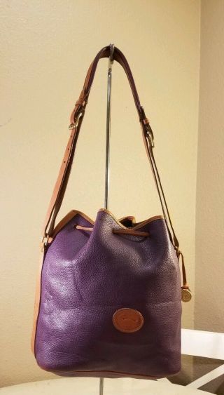 Vintage Dooney & Bourke Large Purple Aubergine Leather Bucket Drawstring Handbag