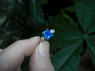 Vintage 2.  56ct Ceylon Blue Sapphire Diamond 10k Gold Ring Emerald Cut Estate