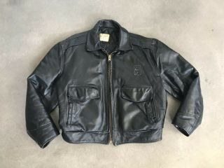 Vtg 70s Taylors Leatherwear Police Black Leather Motorcycle Jacket Xl 48