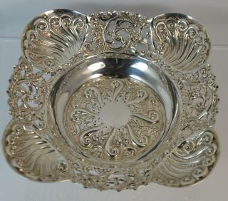 1895 Victorian Solid Silver Bowl With Pierced Floral Design