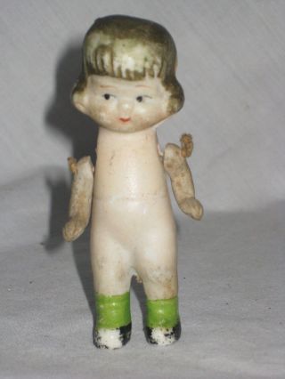 Antique Bisque Miniature Ceramic Porcelain Doll Figure 3.  25 " Old Moving Arms