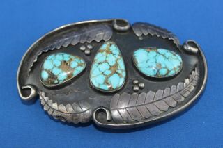 Vintage Old Pawn Silver & Turquoise Belt Buckle