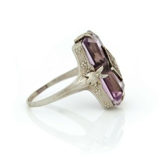 Antique Vintage Art Deco 14k White Gold Rose de France Amethyst Band Ring S 5.  75 3