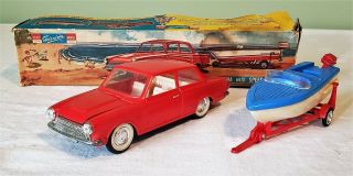 Early Telsalda Lucky Toys Ford Cortina W/speed Boat Set 60 