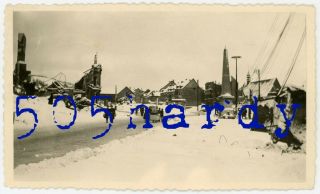 Wwii Us Gi Photo - Great Overall Snowy View Of Destruction In Malmedy Belgium