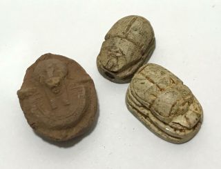 3pc Ancient Antique Egyptian Artifact Figural Mummy King Scarab Bead