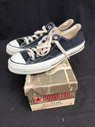 Vintage Converse Chuck Taylor Black Oxford All Star Shoes Sz 9 Deadstock 70s