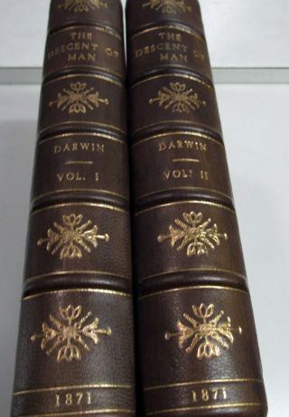 CHARLES DARWIN THE DESCENT OF MAN/RARE 1st Ed.  /1871/ 2 VOLUMES FINE LEATHER BIND 2