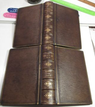 CHARLES DARWIN THE DESCENT OF MAN/RARE 1st Ed.  /1871/ 2 VOLUMES FINE LEATHER BIND 3