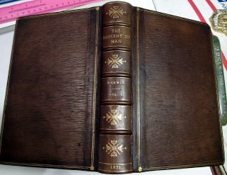 CHARLES DARWIN THE DESCENT OF MAN/RARE 1st Ed.  /1871/ 2 VOLUMES FINE LEATHER BIND 5