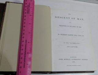 CHARLES DARWIN THE DESCENT OF MAN/RARE 1st Ed.  /1871/ 2 VOLUMES FINE LEATHER BIND 6