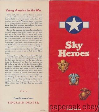 1944 Sinclair Oil World War Ii Give Away Sky Heroes Album & Set Of 20 Stamps