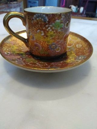 Antique Japanese Satsuma Pottery 1000 Flowers Demitasse Cup/saucer Nr