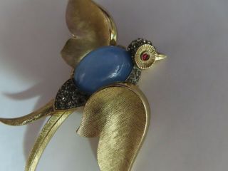 Vintage Crown Trifari Alfred Philippe Blue Jelly Belly Swallow Bird Brooch