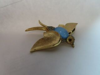 Vintage Crown TRIFARI ALFRED Philippe Blue Jelly Belly Swallow Bird Brooch 6
