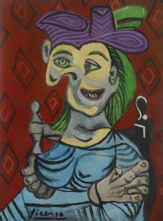 Fine Rare Unique Cubist Portrait Painting,  Signed,  Pablo Picasso With Docs.