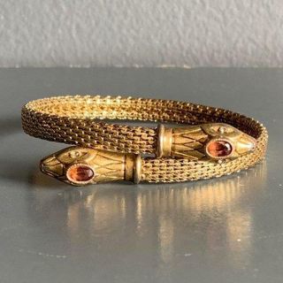 Vtg Art Deco Egyptian Rev Gold Filled Double Headed Snake Coiled Bangle Bracelet
