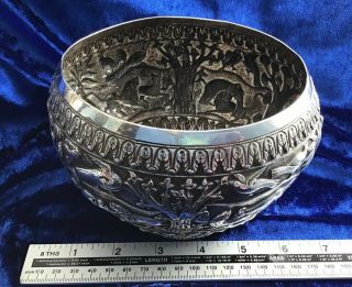 STUNNING ANTIQUE SOLID SILVER ANGLO INDIAN ANIMAL THEMES BOWL 1890s 10