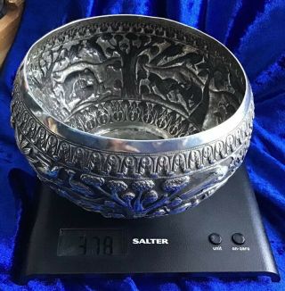 STUNNING ANTIQUE SOLID SILVER ANGLO INDIAN ANIMAL THEMES BOWL 1890s 11