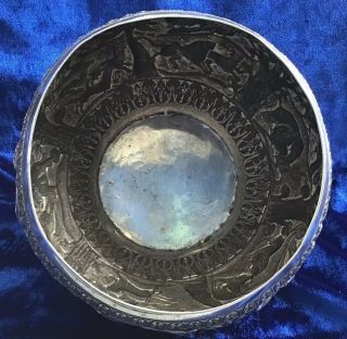 STUNNING ANTIQUE SOLID SILVER ANGLO INDIAN ANIMAL THEMES BOWL 1890s 12