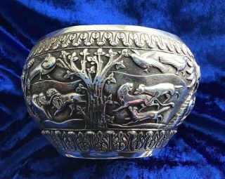Stunning Antique Solid Silver Anglo Indian Animal Themes Bowl 1890s