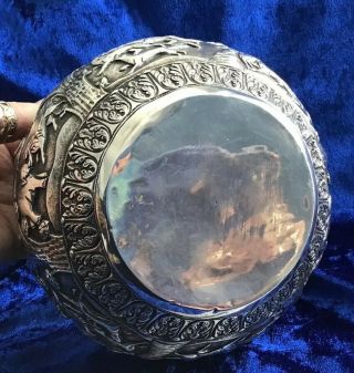 STUNNING ANTIQUE SOLID SILVER ANGLO INDIAN ANIMAL THEMES BOWL 1890s 9
