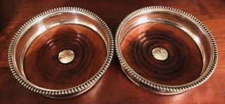 Pair George Iii Sheffield Plate Silver On Copper Wine Bottle Decanter Coasters