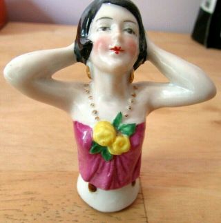 Antique German Porcelain Half Doll Glamorous Lady