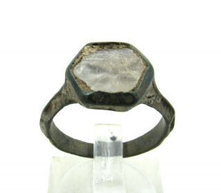 Authentic Late Medieval Tudor Enamelled Bronze Ring W/ Glass - Wearable - J231