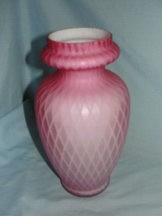 Pink Satin Glass - Diamond Quilt - Cased Glass 9 - 1/2 " Vase