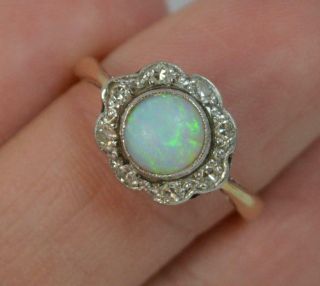 Victorian 18ct Gold Opal And Diamond Cluster Ring T0389