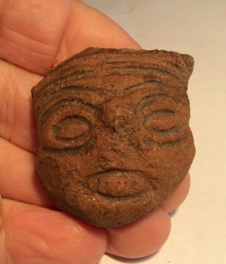 Taino Or Aztec Pottery Head With Flayed Skin 900 - 1400ad Precolumbian