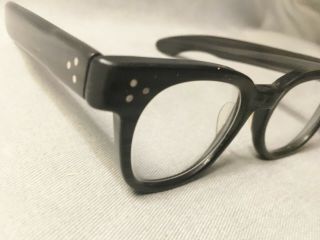 Vtg BLACK 5 3/4 Horn Rim Wayfarer Style Sunglasses Steampunk Eyeglasses Rx Lens 8
