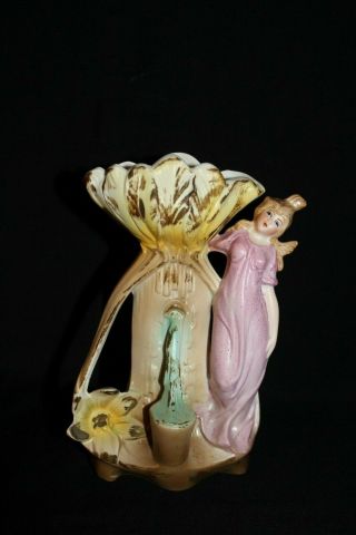 Vintage Porcelain Bisque Figurine Vase Made In Germany Maiden At Fountain