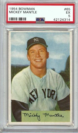 Mickey Mantle 1954 Bowman Vintage Baseball Card Graded Psa Ex 5 Yankees 65