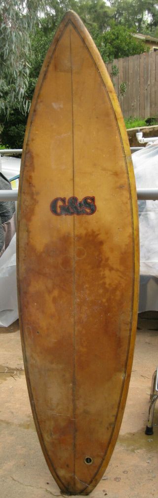 surfboard G & S Vintage Surf Board Vintage Yellow Color Single Fin Classic 2