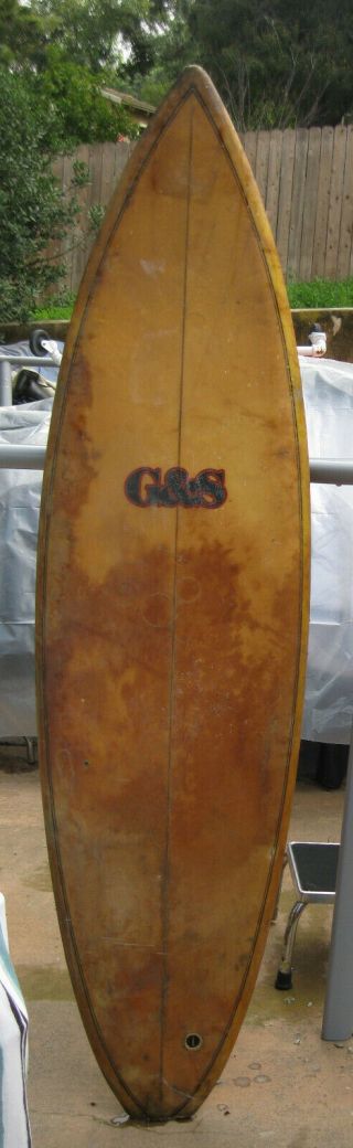 surfboard G & S Vintage Surf Board Vintage Yellow Color Single Fin Classic 4