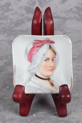 Vintage Small Porcelain Butter Dish Plate W/ Hand Painted Portrait Of Woman