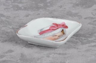 Vintage Small Porcelain Butter Dish Plate w/ Hand Painted Portrait of Woman 2