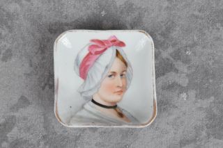 Vintage Small Porcelain Butter Dish Plate w/ Hand Painted Portrait of Woman 3