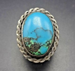 Vintage Navajo Sterling Silver & High Blue Morenci Turquoise Ring,  Size 9.  5