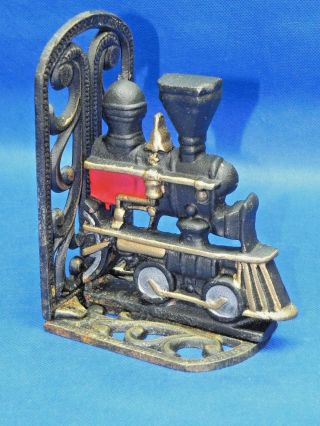 Vintage Cast Iron Locomotive Black And Red Right Doorstop Bookend 6.  5 " Tall