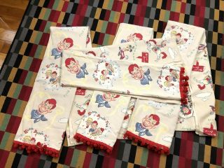 Vintage 1950s Howdy Doody 4 Piece Curtains Set Barkcloth Fabric Dilly Dally