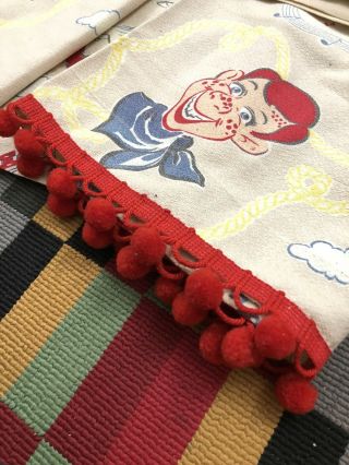 Vintage 1950s Howdy Doody 4 Piece Curtains Set Barkcloth Fabric Dilly Dally 2