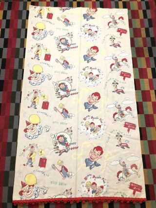 Vintage 1950s Howdy Doody 4 Piece Curtains Set Barkcloth Fabric Dilly Dally 3