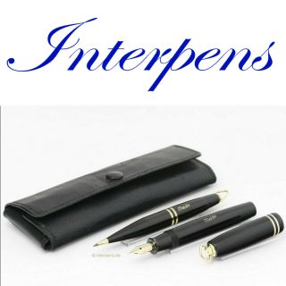 Melbi Fountain Pen Pencil Set Pushbutton Filler Black Pouch 14k Om Nib Vintage