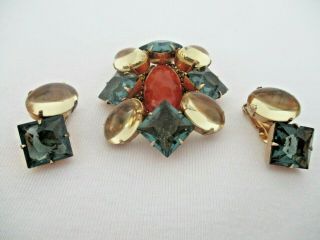 Schreiner Vintage Unsigned Brooch And Earrings
