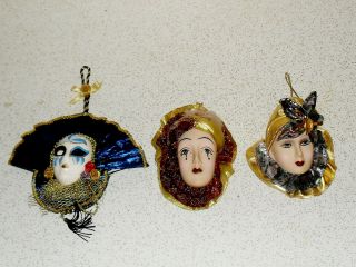 2 Hand Painted Porcelain Bisque Faces & Porcelain Mask