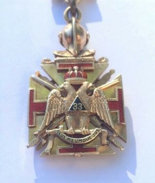 Antique 33rd Degree 14K Gold Masonic Scottish Rite Knights Eagle Watch Fob 1900s 5